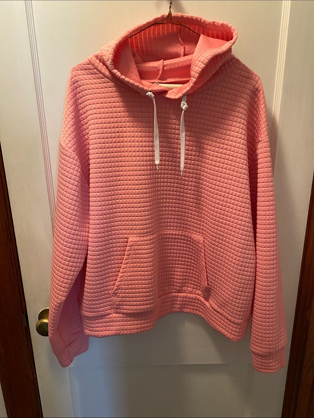 Quilted Pink Hooded Sweatshirt with Kangaroo Pocket